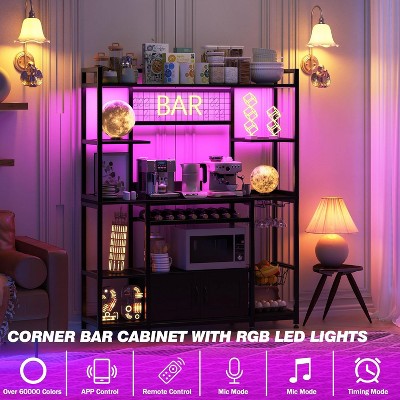 Black Metal 55" Adjustable Baker's Rack with LED Light and Power Outlet