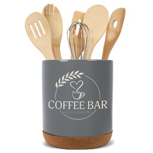 Elanze Designs Coffee Bar Love Is Brewing Barista Latte Ceramic Cork Bottom Gray Large Capacity Utensil Holder Crock for Countertop Storage, Stylish & - 1 of 4
