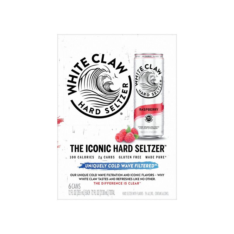 White Claw Raspberry Hard Seltzer - 6pk/12 fl oz Slim Cans, 4 of 9