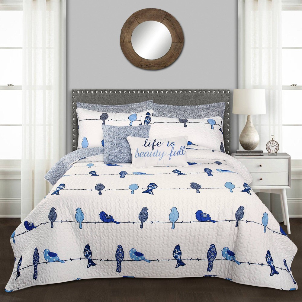 Photos - Duvet 7pc King Rowley Birds Quilt & Sham Set Navy - Lush Décor