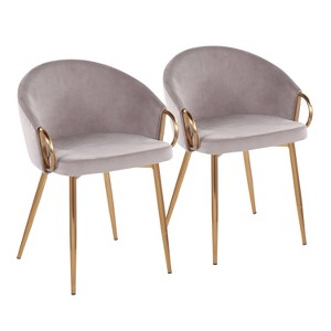 LumiSource Set of 2 Claire Dining Chairs Gold/Silver: Upholstered Velvet, Low Back, Steel Legs - 1 of 4