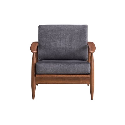 Charcoal Fabric and Brown Wood Mid-Century Modern Accent Chair