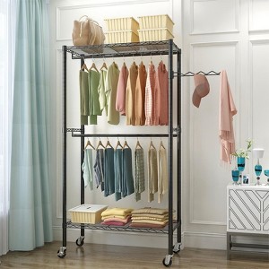 Karl Home Black Carbon Steel Coat Rack with Double Crossbars 35.4x17.7x70.9 Inches Adjustable Layer Spacing - 1 of 4