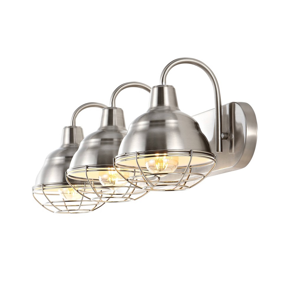 24.5" 3-Light Levi Industrial Farmhouse Iron LED Vanity Nickel - JONATHAN Y: Bathroom Lighting, Eco-Friendly LED