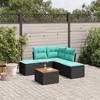 vidaXL 6 Piece Patio Sofa Set with Cushions Black Poly Rattan - Black and Blue - 2 of 4