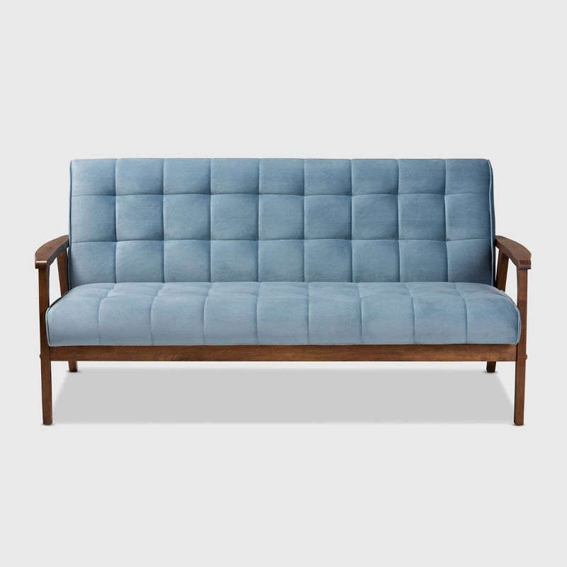Asta Velvet Upholstered Wood Sofa Light Blue/Walnut - Baxton Studio, 3 of 11