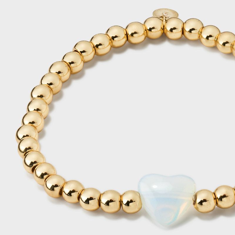 14K Gold Dipped Heart Stone Beaded Stretch Bracelet - A New Day™, 5 of 8