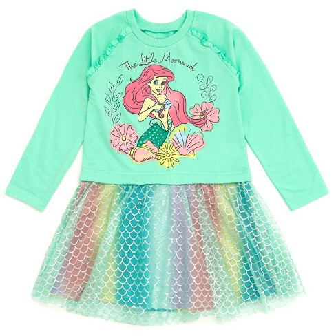 Disney Princess Ariel Toddler Girls French Terry Dress Green 2t Target