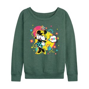 Women's - Disney - Minnie Charm Lightweight French Terry Wide Neck Long Sleeve Shirt - 1 of 4