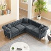 80" Classic Chesterfield Velvet Upholstered L-Shaped Sectional Sofa with Deep Button Tufting, Rolled Arms, 3 Pillows & Solid Wood Gourd Legs - 2 of 4
