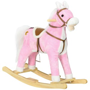 SEVOBAL Toy Vehicles Plush Rocking Horse with Saddle and Sound for Kids Fun and Development, Pink, 30.75"*11"*26.75" - 1 of 4