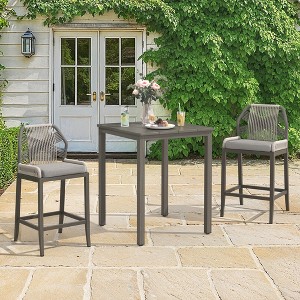 Arceso Outdoor Bar Stools, Rattan Outdoor Counter Height Bar Stools Sets, 26.5" H Woven Rope Patio Bar Chairs with Aluminum Legs , Slate Gray - 1 of 4