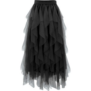 Women's A-Line Tulle Skirt - Tiered Midi Length with High Elastic Waist - 1 of 4