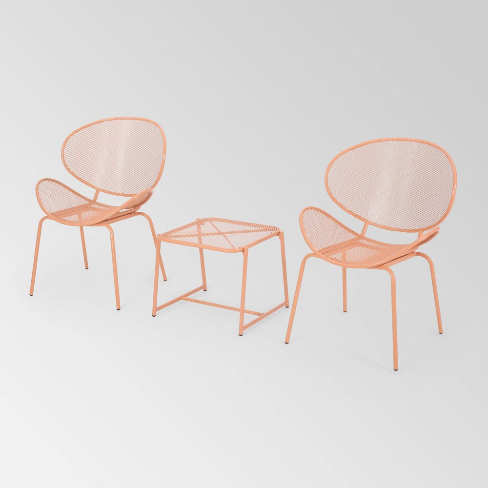 Elloree 3pc Iron Modern Chat Set Matte Orange Christopher Knight Home