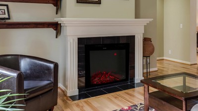 Contemporary Black Steel Electric Fireplace Insert with LED Lights