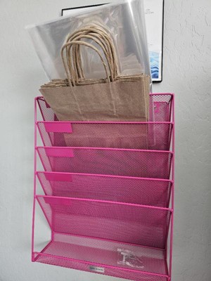 Mind Reader MAGSTACK-PNK - Organizador de escritorio vertical de malla de 4  bolsillos, para periódicos y revisteros montado en la pared para baño
