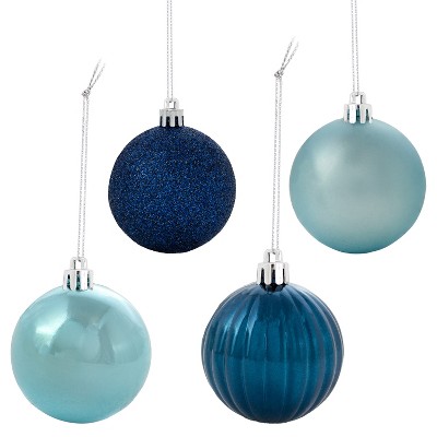 Turquoise and Blue Shatterproof Plastic Christmas Ornament Set, 24 Count