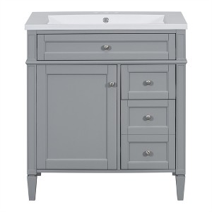 Tramull Modern Bathroom Vanity with Sink Top, 2 Drawers & Tip-Out Tray, Storage Cabinet with Soft-Close Doors - 1 of 4