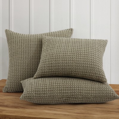 Taupe Cotton Waffle Square Decorative Pillow 20x20