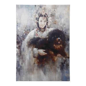 20"x28" Tibetan Lady and Tibetan Mastiff Wall Art - A&B Home: Polyester Canvas, Wood Composite Frame, Sawtooth Back Mount - 1 of 1