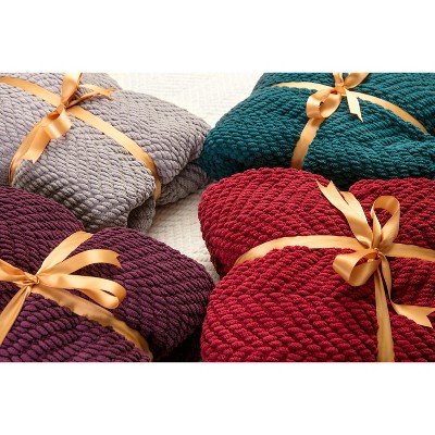 Cerulean Blue Knitted Acrylic Throw Blanket with Tassels - 50" x 65"