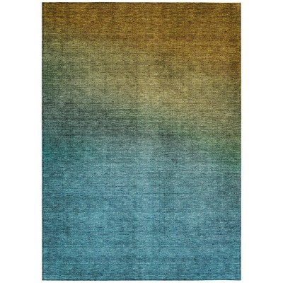 Brown Blue And Taupe Ombre Washable Indoor Outdoor Area Rug