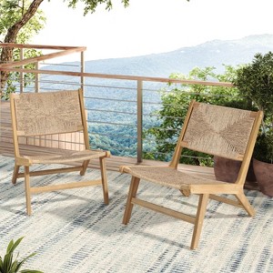 Christopher Knight Home Karla Outdoor Rustic Acacia Wood and Rattan Armless Lounge Chair (Set of 2) - 1 of 4