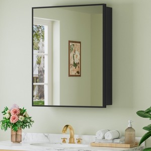 Elise Medicine Cabinet with Mirror, Surface or Recessed Bathroom Medicine Cabinet, Adjustable Tempered Glass Shelves, Reversible, Black - 1 of 4