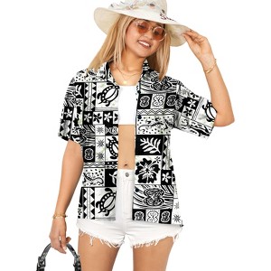 LA LEELA Women's Button Down Blouses Summer Beach Party Short Sleeve Colorful Blouses Button Up Dress Shirts Hawaiian Dresses for Women - 1 of 4
