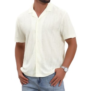 INSPIRE CHIC Men's Camp Collar Button Down Short Sleeve Distressed Ripped Casual Shirts - 1 of 4