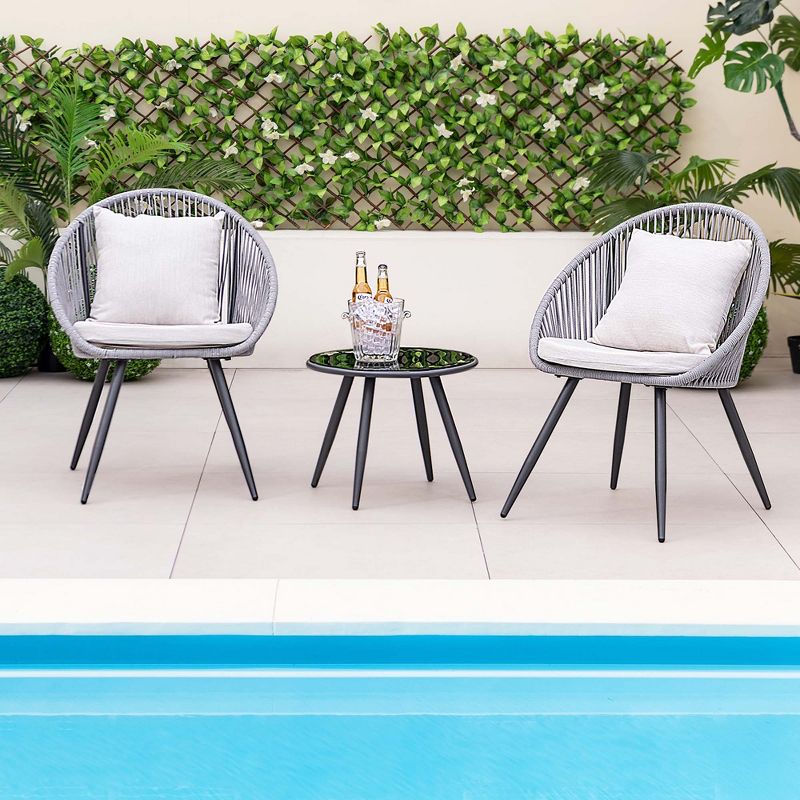 Costway 3 Piece Patio Furniture Set with Seat & Back Cushions, Tempered Glass Tabletop, 4 of 11