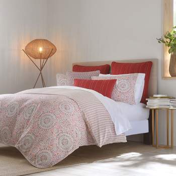 Lodi Reversible Percale Cotton Comforter Set Red/White - Heirlooms of India