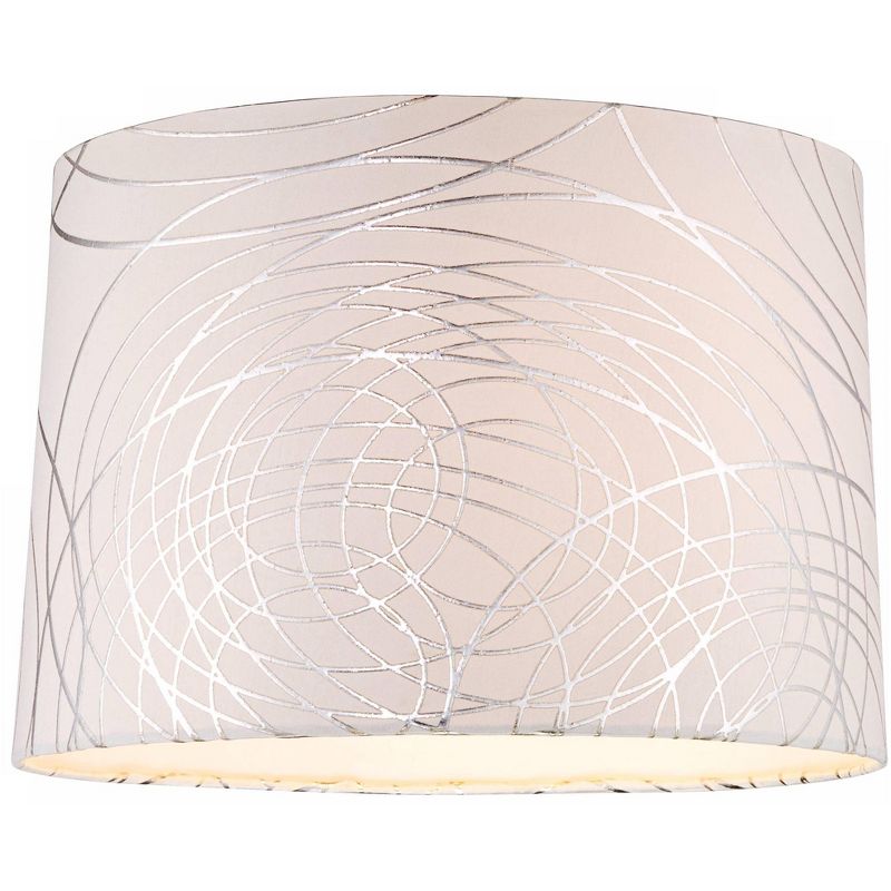 Springcrest Off-White with Silver Circles Medium Drum Lamp Shade 15" Top x 16" Bottom x 11" High (Spider) Replacement with Harp and Finial, 6 of 11