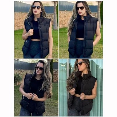 Женские жилеты Zeagoo Women' Outerwear Vest Oversized Lightweight Collar Sleeveless Gilet Quilted Zip Up Vests Fall Outfit Fashion Black L — фото 3