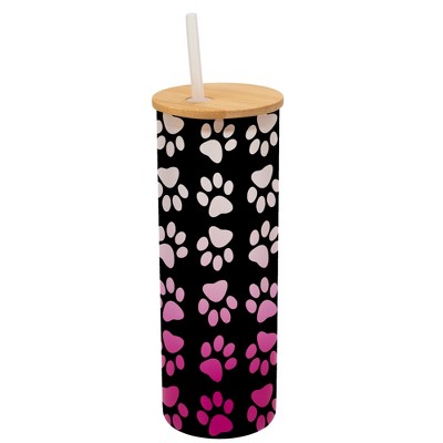 Elanze Designs Reverse Puppy Dog Pawprint Wrap-Around Design 25 Ounce Frosted Gradient Glass On-The-Go Coffee Travel Skinny Tumbler Mug Cup, Bamboo