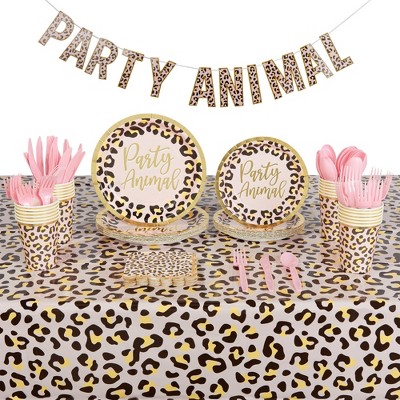 Sparkle and Bash Serves 24 Safari Themed Birthday Party Supplies with Paper Plates, Cups, Napkins, Banner, Tablecloths & Cutlery