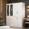 Hitow White Armoire Combination Wardrobe Modern Minimalist Style Embossed Lines - 2 of 4