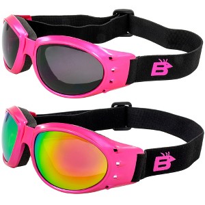 2 Pairs of Birdz Eyewear Eagle Safety Motorcycle Goggles with Smoke, Pink Mirror Lenses - 1 of 4
