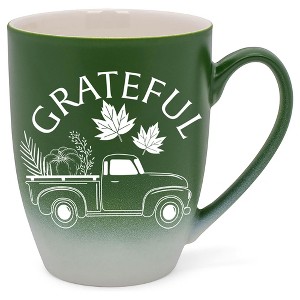 Elanze Designs Grateful Truck Two Toned Ombre Matte Green and White 12 ounce Ceramic Stoneware Coffee Cup Mug - 1 of 4
