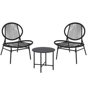 3 Piece Garden Bistro Acapulco Set, Outdoor Chairs with Side Table, All Weather Patio 2, Small Conversation Backyard Balcony Porch, Black - 1 of 4