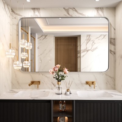 Tempered Glass Rounded Rectangle Framed Wall-Mounted Bathroom Vanity Mirror