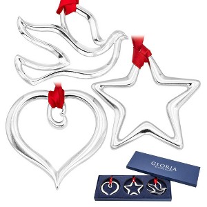 Gloria Duchin Modern Minimalist Christmas Theme Silver Metal Tree Ornaments Set of 3 - 1 of 4