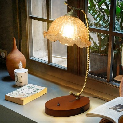 Artloge Flower Lampshade Vintage Bedside Table Lamp  w/ Warm Light