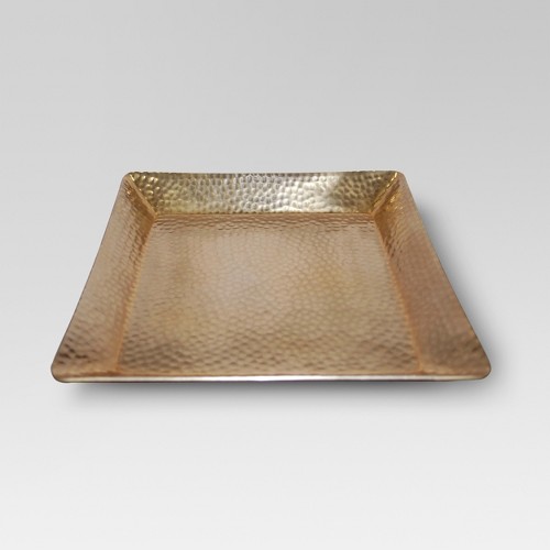 Squared Hammered Tray with Gold Finish - Threshold