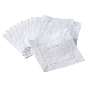 Saro Lifestyle Embr. and Hemstitch Cocktail Napkin, 6" Square, White (Set of 12) - 1 of 3
