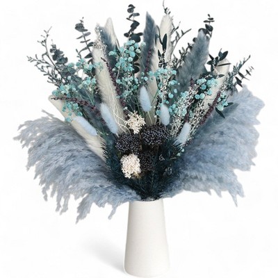 Alilang Decorative Mixed Dried Flower Bouquet with Textured Accents for Home Decoration, 17 Inches - Blue