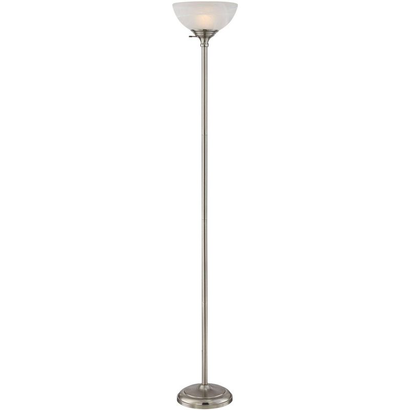 360 Lighting Maddox Modern Torchiere Floor Lamp 71" Tall Satin Nickel Silver Metal Alabaster Glass Shade for Living Room Bedroom Office House Home, 1 of 10