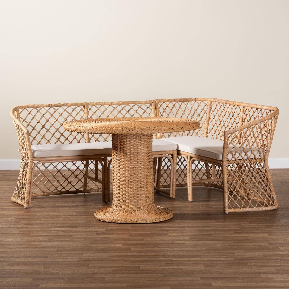 bali & pari Ellard Bohemian Rattan 3  Piece Dining Nook Set Light Honey - thumbnail 8
