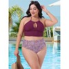 Women's Plus Size Halter Ruched Polka Dots High Waisted 2 Piece Swimsuit Tankini Set - Agnes Orinda - 2 of 4