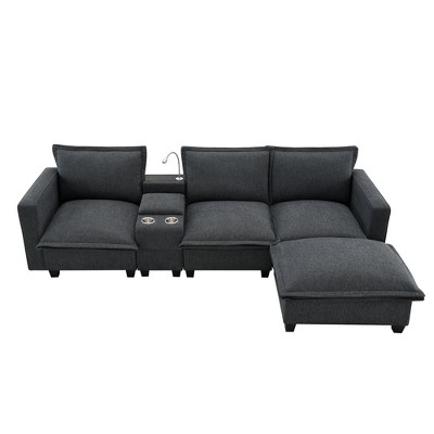 NicBex Modular L Shape Sectional Sofa Chenille Sleeper Couch Set with Console and Cup Holder for Living Room